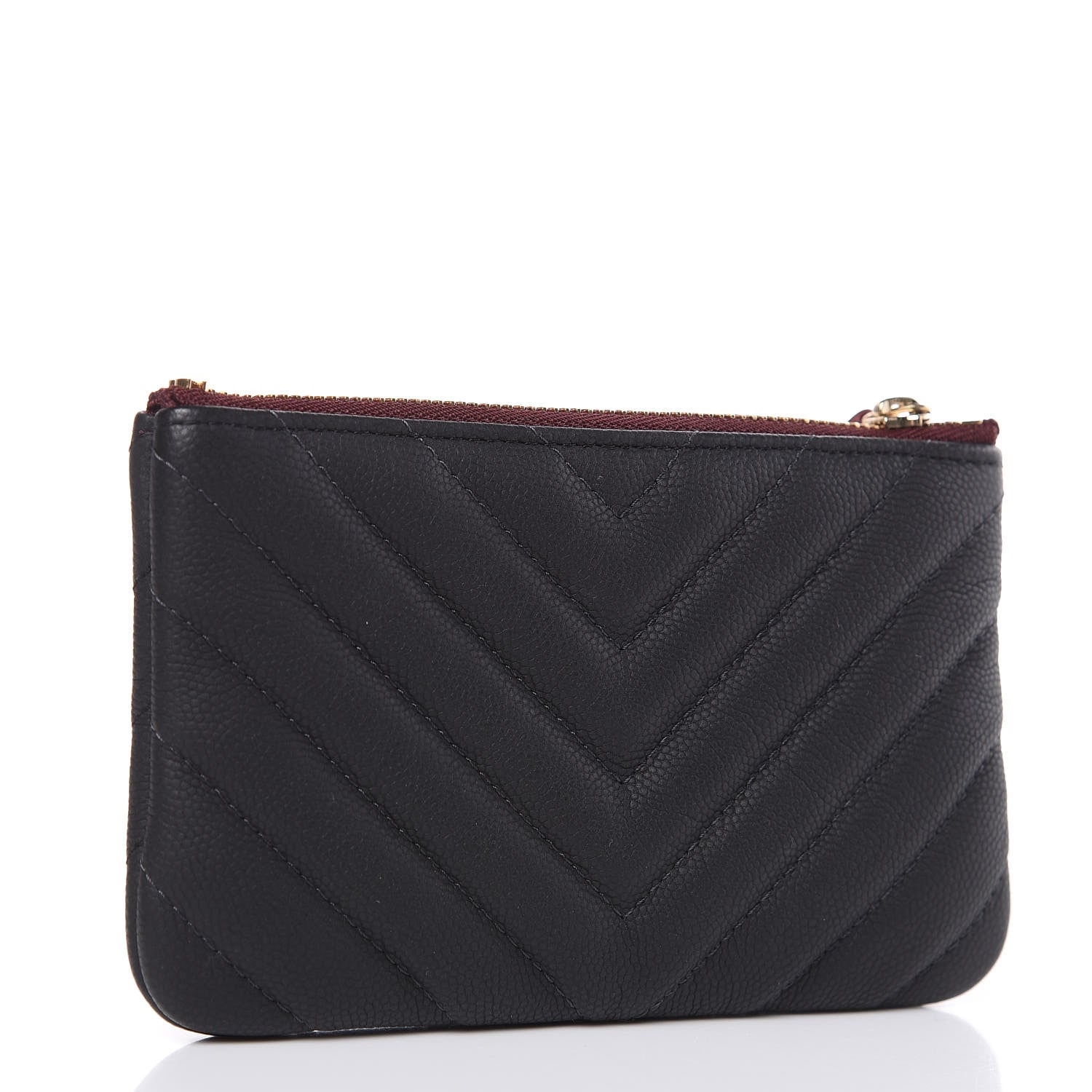 Chanel Caviar Chevron Quilted Small Cosmetic Case Black 3 of 8