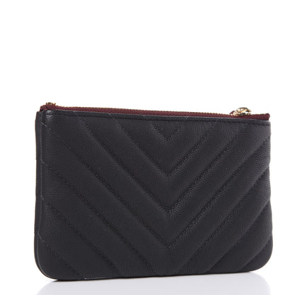 Chanel Caviar Chevron Quilted Small Cosmetic Case Black 3 of 8
