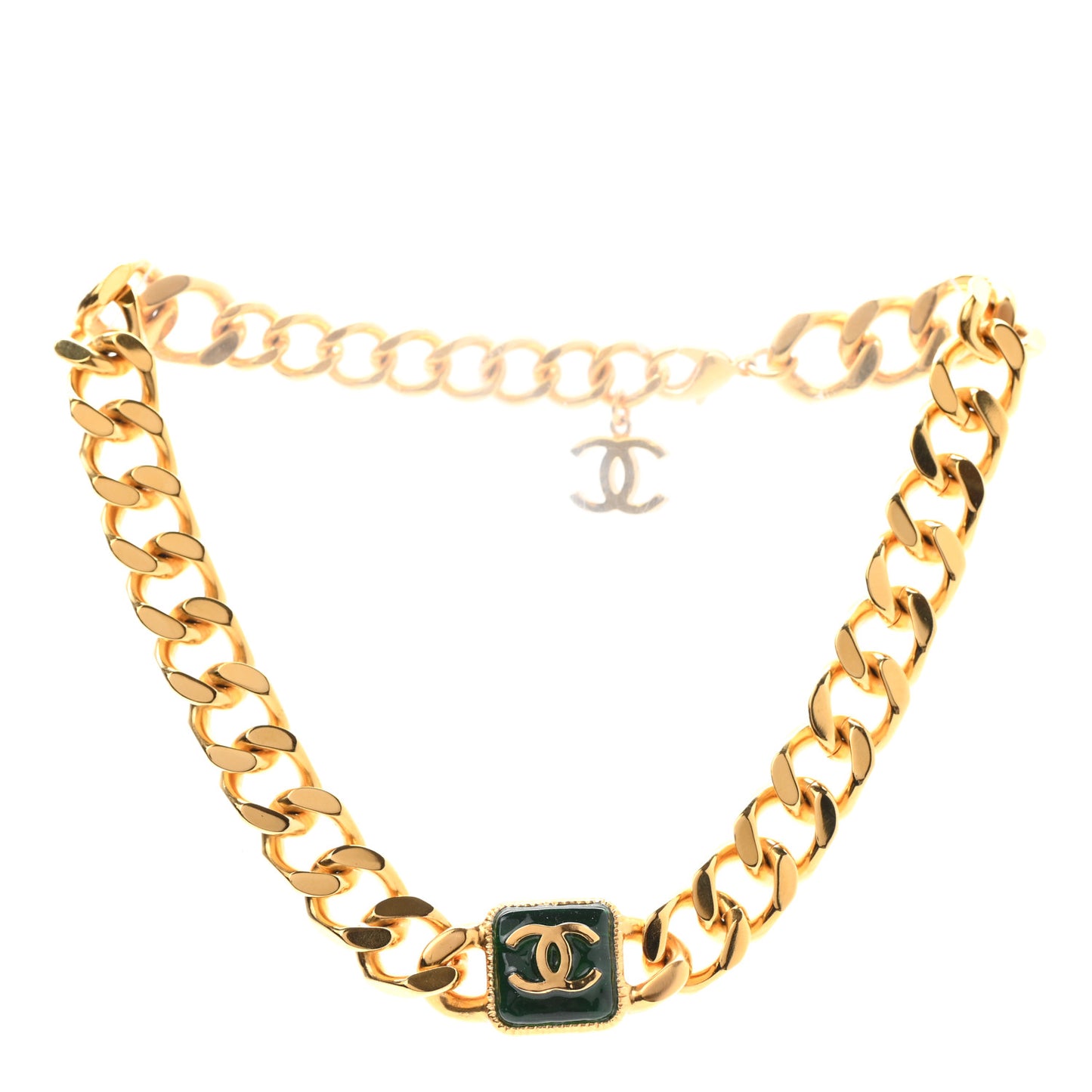 CC Chain Link Choker Necklace Gold Green
