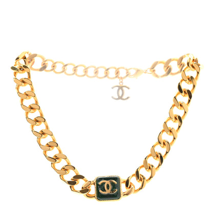 Chanel CC Chain Link Choker Necklace Gold Green 3 of 5
