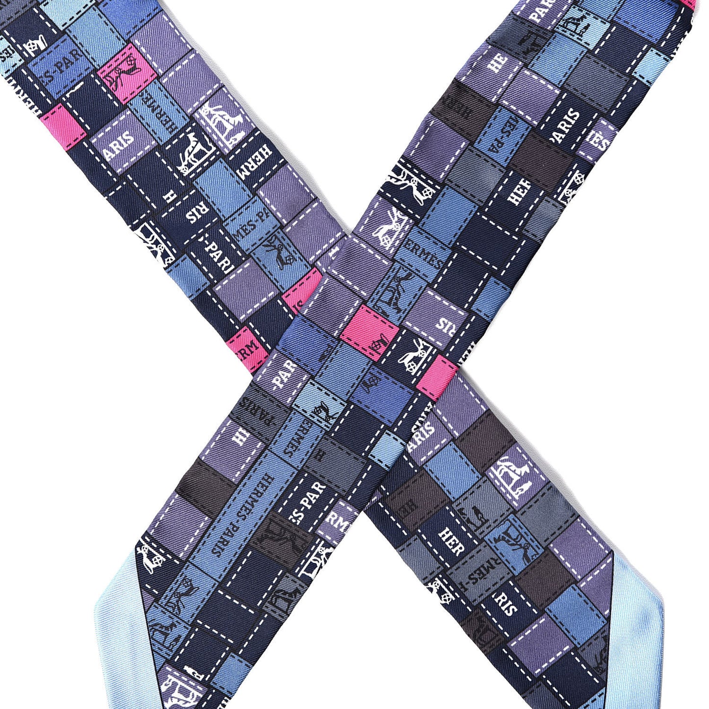 Silk Bolduc Au Carre Twilly Blue Jean Rose Vif Gris