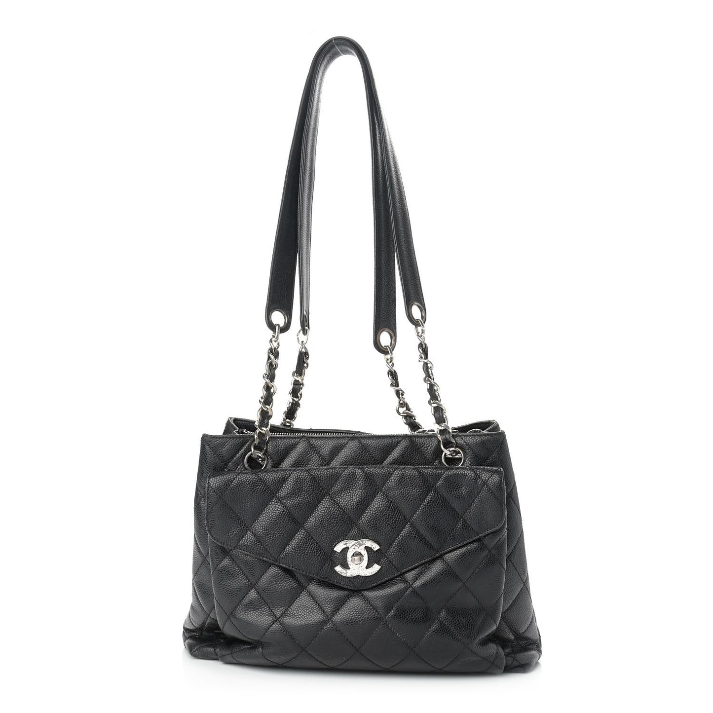 Caviar Quilted Flap Shoulder Bag Black