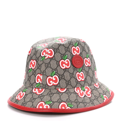Gucci GG Supreme Monogram Apple Textured Dollar Calfskin Retro Interlocking G Fedora Pomme Bucket Hat L Beige Ebony Red 1 of 8