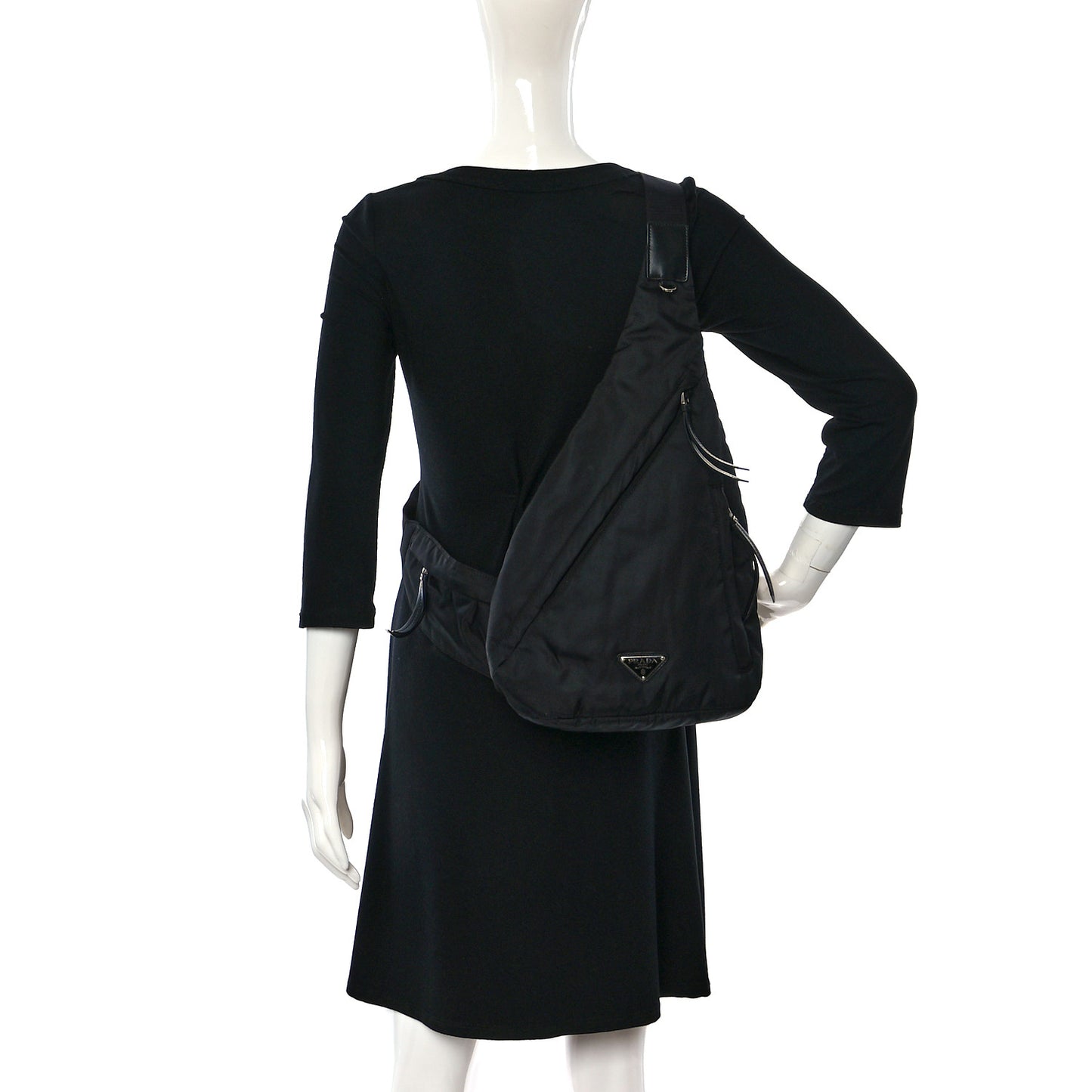 Re-Nylon Vitello Metal Triangle Logo Sling Backpack Black