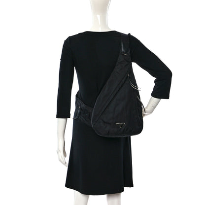 Prada Re-Nylon Vitello Metal Triangle Logo Sling Backpack Black 2 of 8