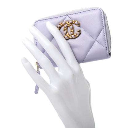 Chanel Lambskin Quilted 19 Zip Around Coin Purse Wallet Light Purple 2 of 7