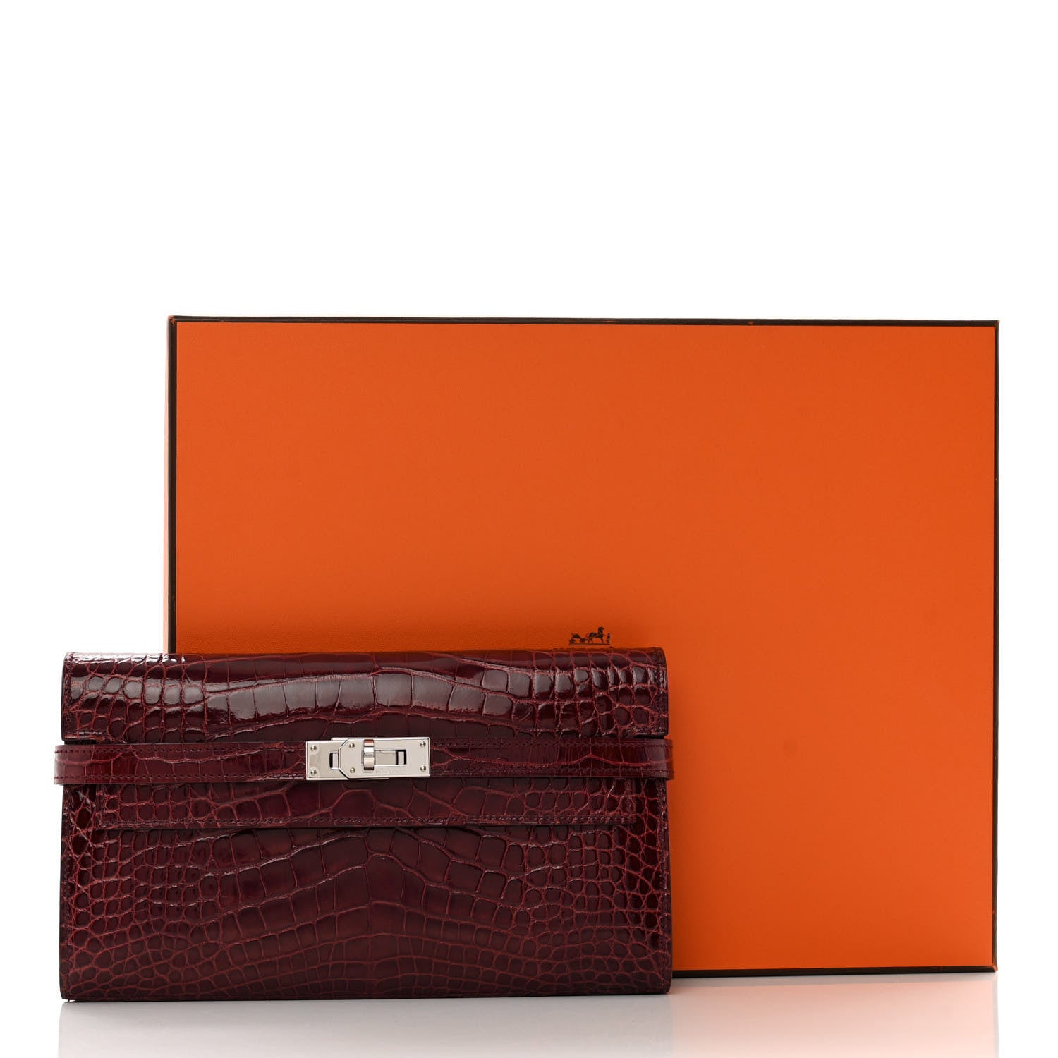Hermes Shiny Alligator Kelly Longue Wallet Bourgogne 3 of 10