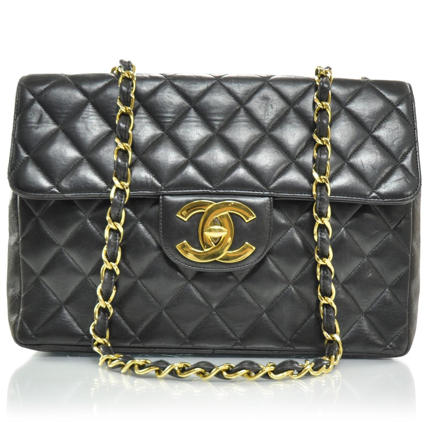 Lambskin Quilted Jumbo Flap Black