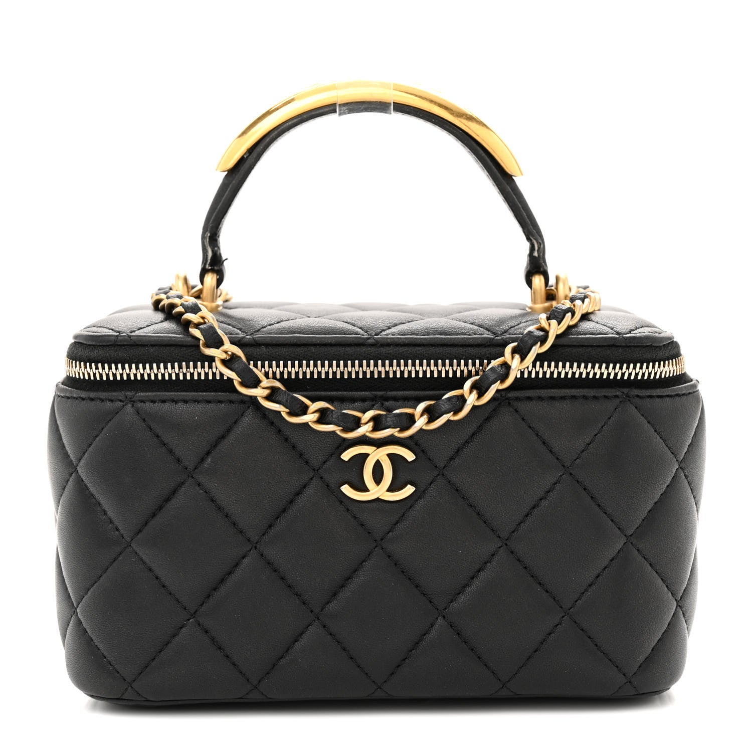 Chanel Lambskin Quilted Metal Small Top Handle Vanity Case With Chain Black 1 of 13