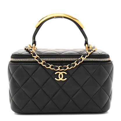 Chanel Lambskin Quilted Metal Small Top Handle Vanity Case With Chain Black 1 of 13
