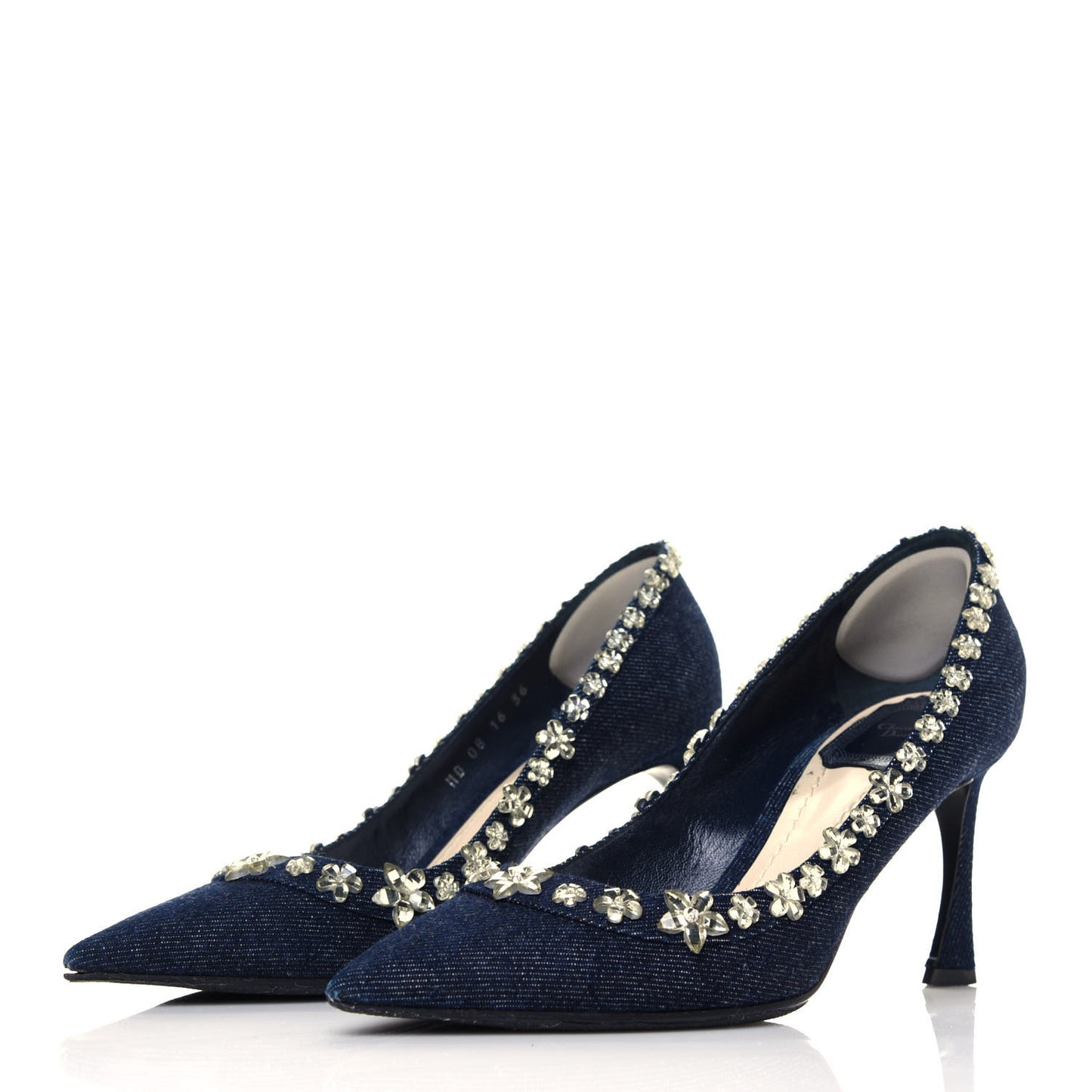 Denim Crystal Garland Pumps 36 Blue Fonce