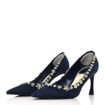 Christian Dior Denim Crystal Garland Pumps 36 Blue Fonce 3 of 10