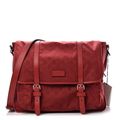 Gucci Nylon Monogram Double Buckle Flap Messenger Bag Vibrant Red 1 of 10
