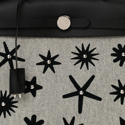 Hermes H Plume Canvas Vache Hunter Circuit Rider Hobnailed Herbag Zip Retourne 31 PM Black Ecru 9 of 12