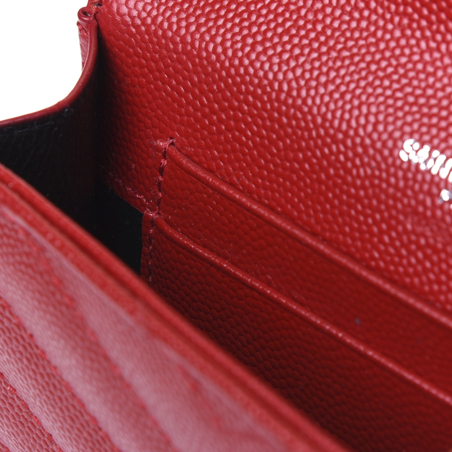 Saint Laurent Grain De Poudre Matelasse Chevron Small Monogram Envelope Wallet New Red 10 of 12
