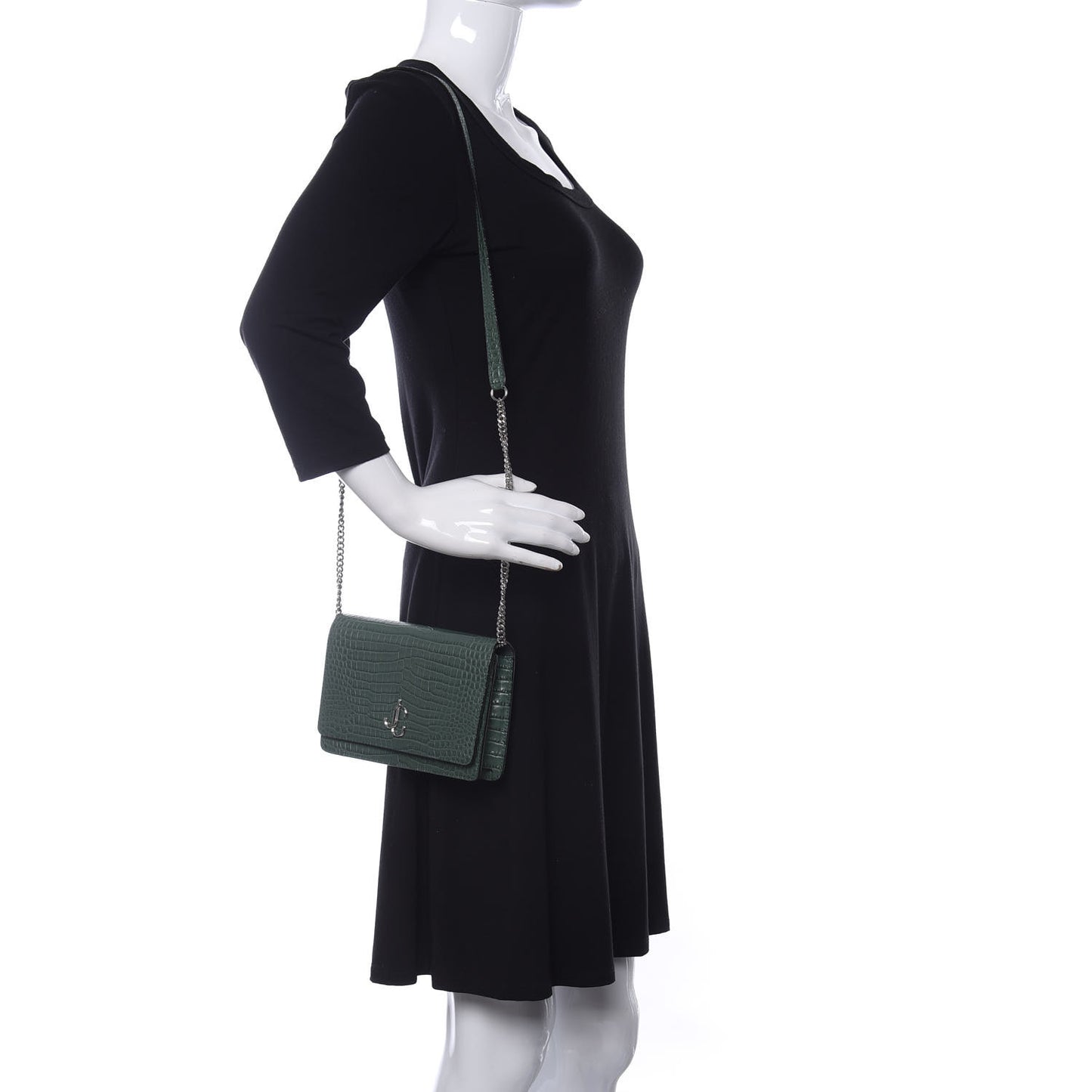 Calfskin Crocodile Embossed Palace Crossbody Green