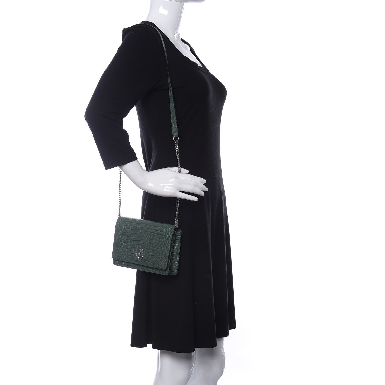 Jimmy Choo Calfskin Crocodile Embossed Palace Crossbody Green 2 of 10