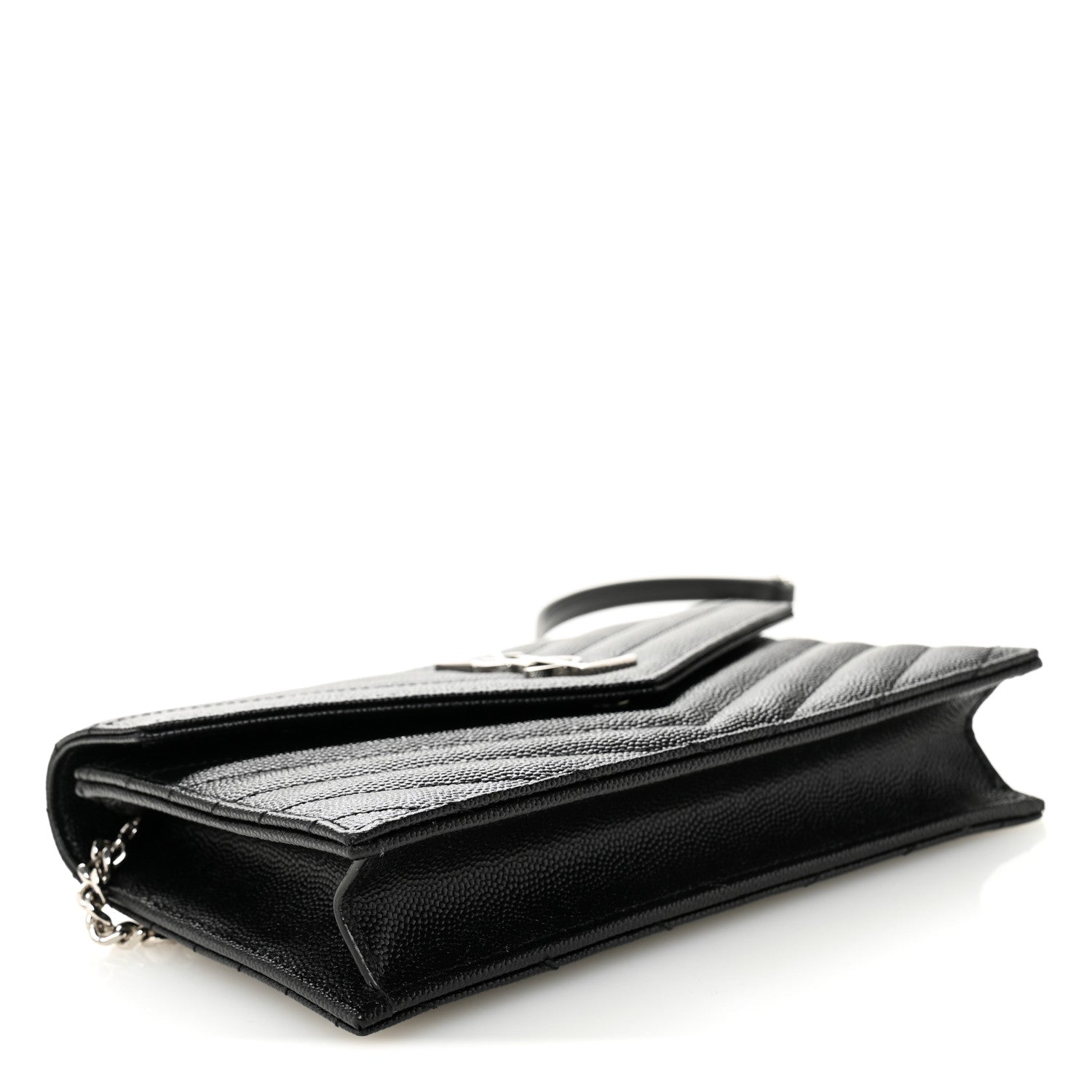 Saint Laurent Grain De Poudre Matelasse Chevron Monogram Envelope Chain Wallet Black 4 of 11