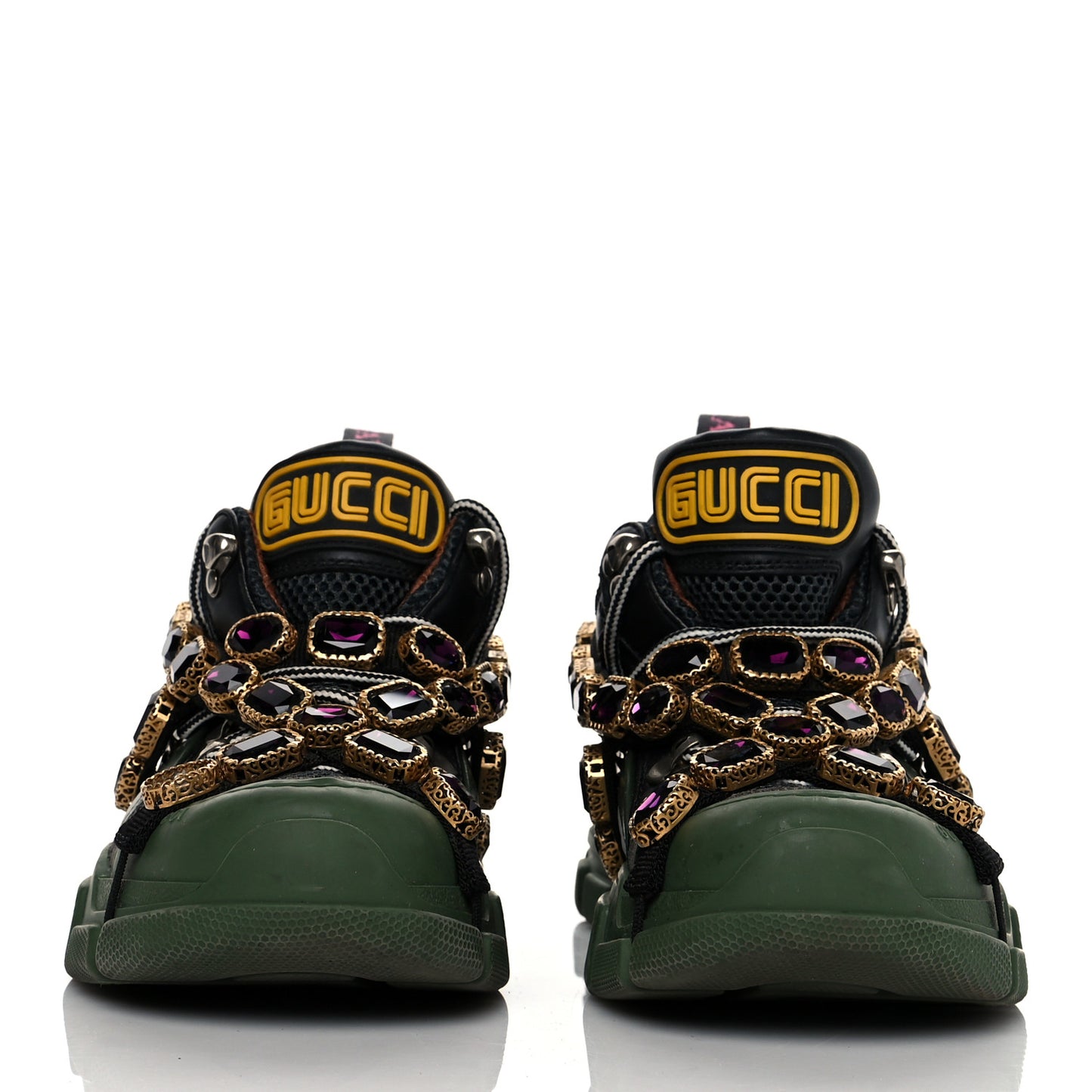 X SEGA Mesh Suede Calfskin Removable Crystals Flashtrek Sneakers 36 Loess Black Olive Green