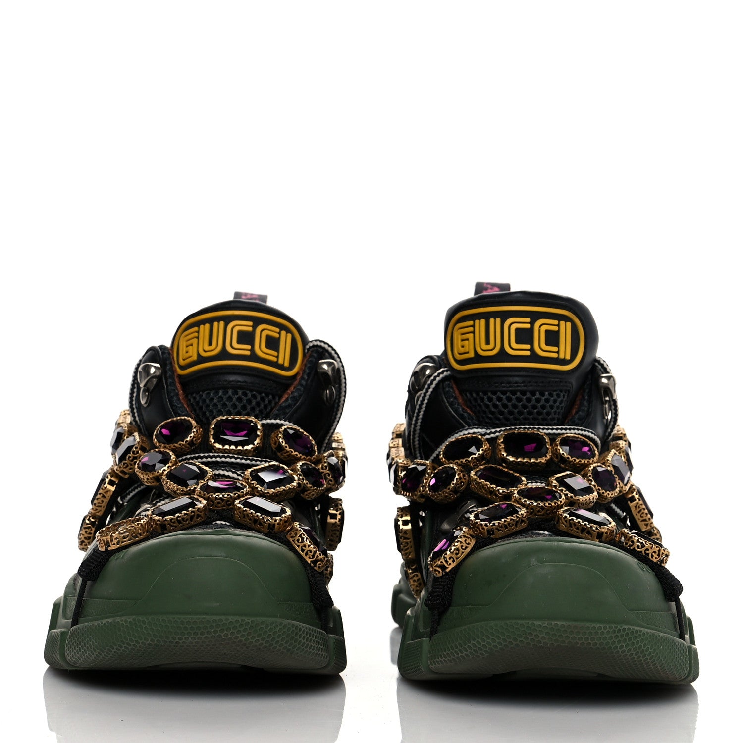 Gucci X SEGA Mesh Suede Calfskin Removable Crystals Flashtrek Sneakers 36 Loess Black Olive Green 2 of 8