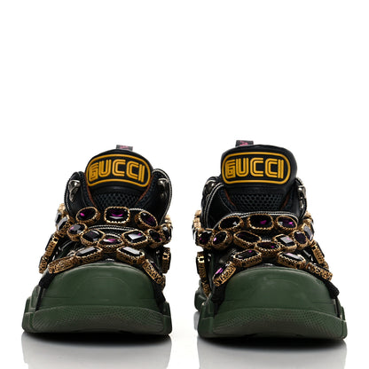 Gucci X SEGA Mesh Suede Calfskin Removable Crystals Flashtrek Sneakers 36 Loess Black Olive Green 2 of 8