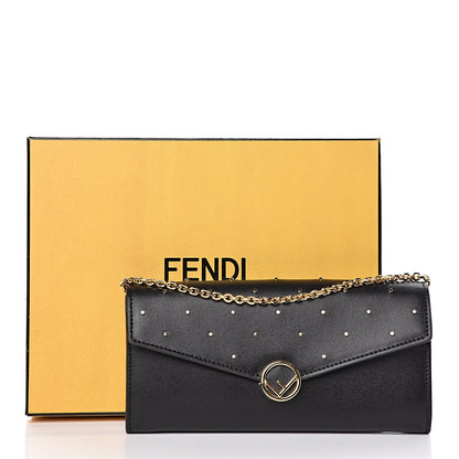 Fendi Vitello Liberty F is Studded Continental Envelope Wallet On Chain Black 10 of 10