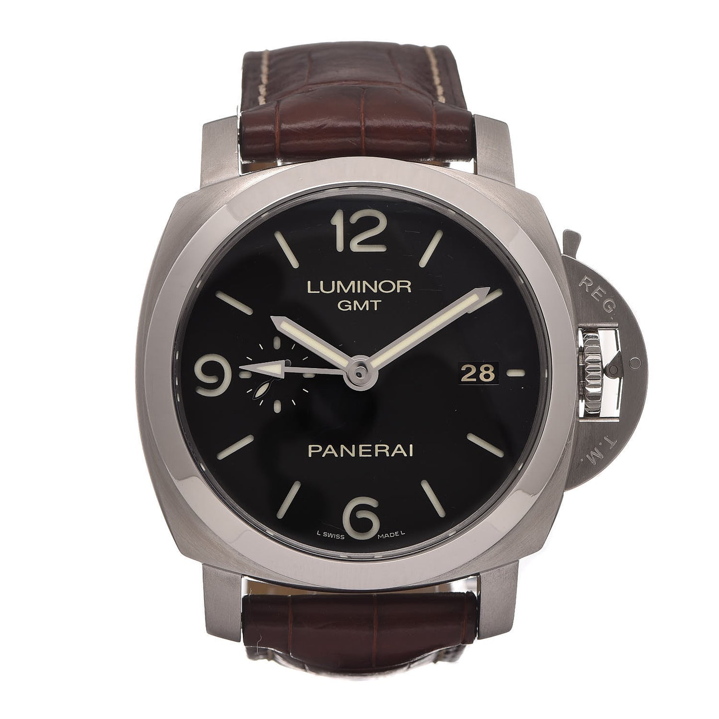 Stainless Steel Alligator 44mm Luminor GMT Automatic Watch Black PAM00320