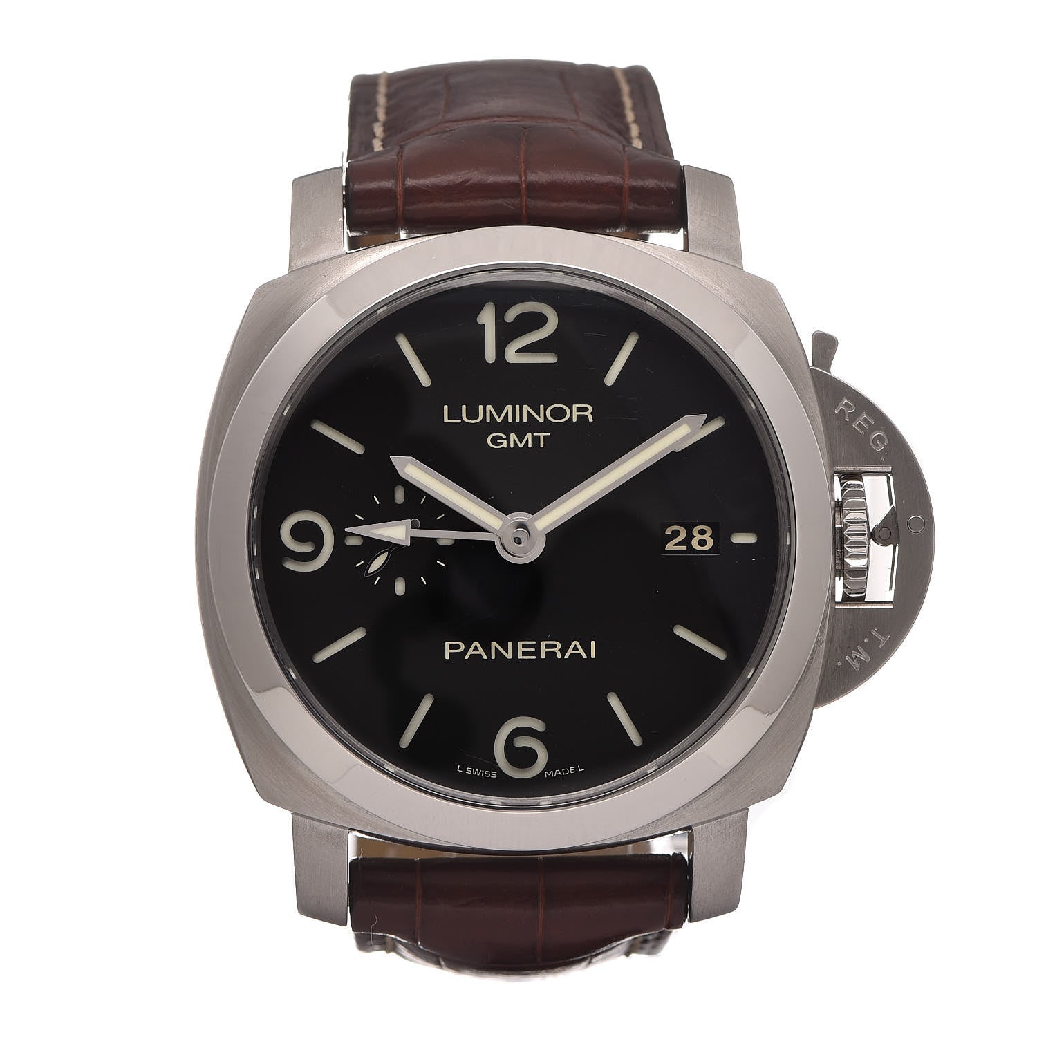 Panerai Stainless Steel Alligator 44mm Luminor GMT Automatic Watch Black PAM00320 1 of 11