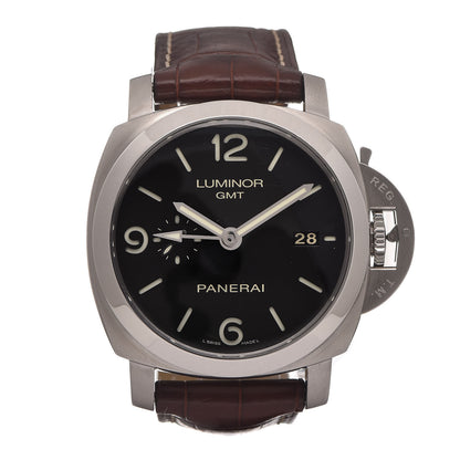 Panerai Stainless Steel Alligator 44mm Luminor GMT Automatic Watch Black PAM00320 1 of 11