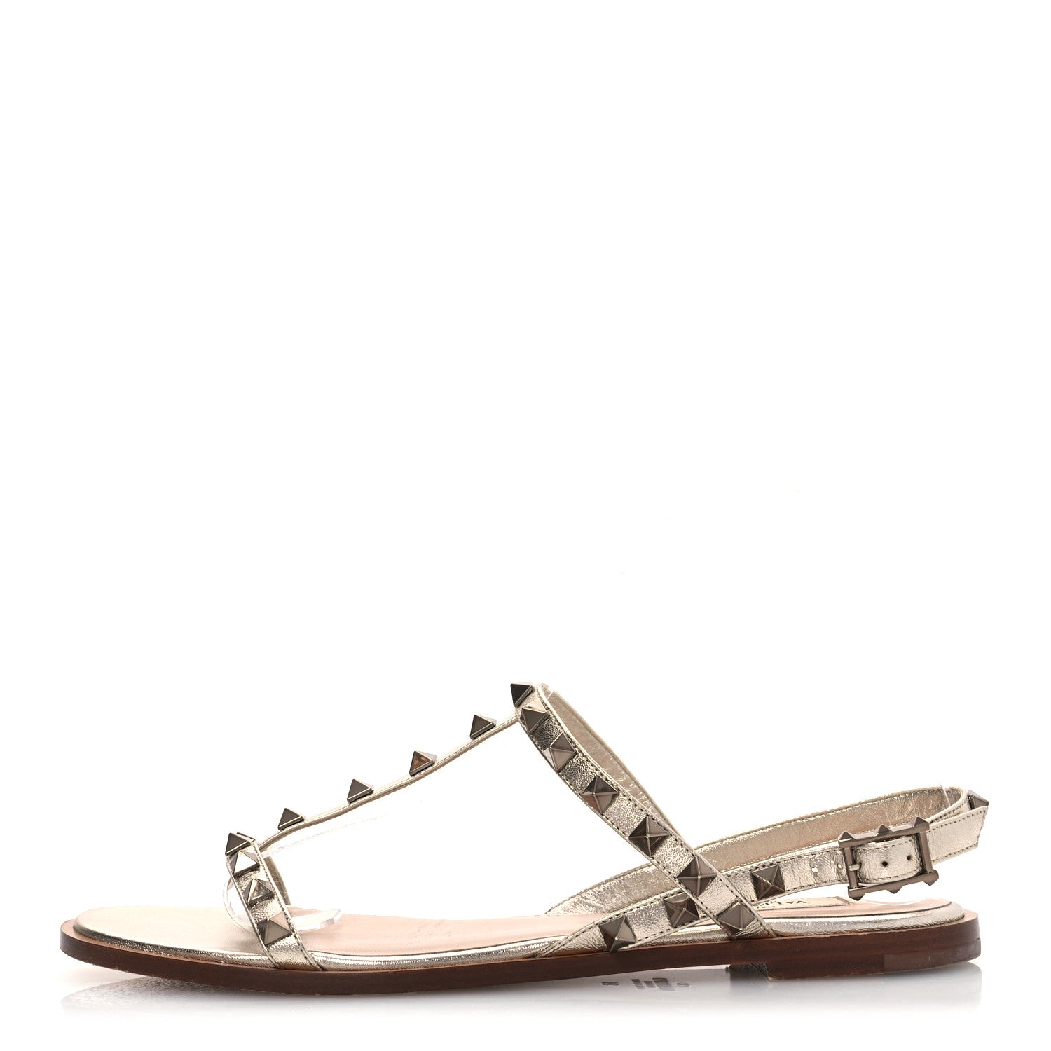 Valentino Garavani Metallic Nappa Rockstud T-Strap Slingback Flat Sandals 38 Skin 1 of 12