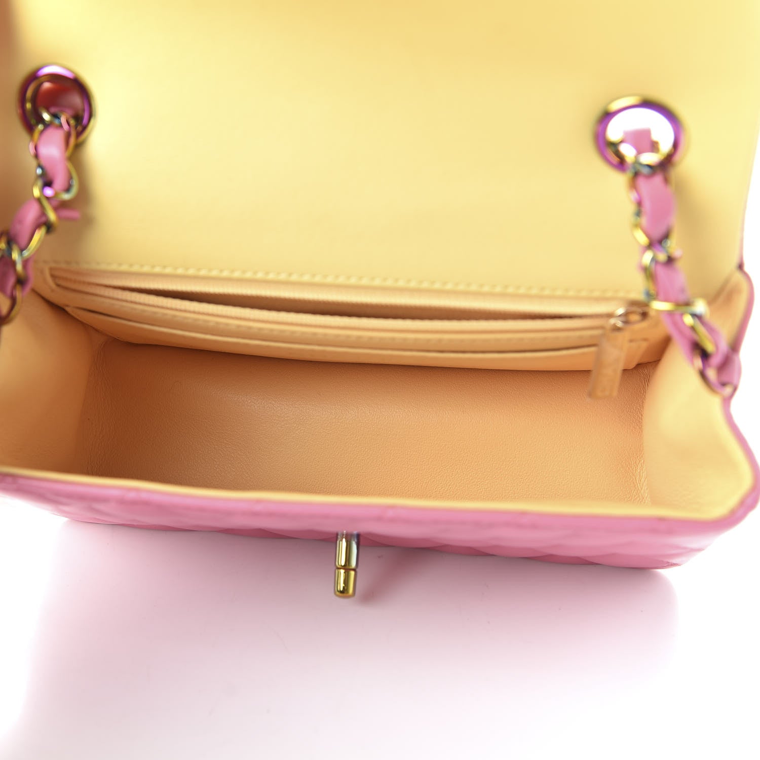 Chanel Lambskin Quilted Mini Rectangular Flap Pink Yellow 5 of 11