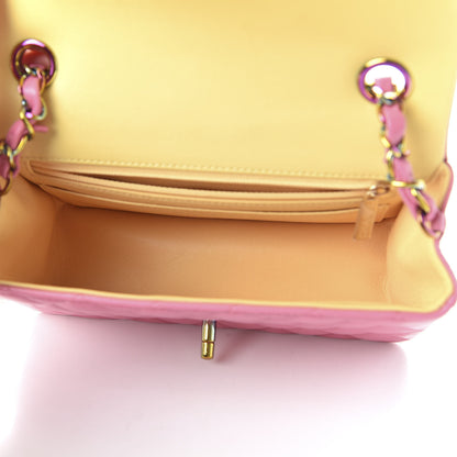 Chanel Lambskin Quilted Mini Rectangular Flap Pink Yellow 5 of 11