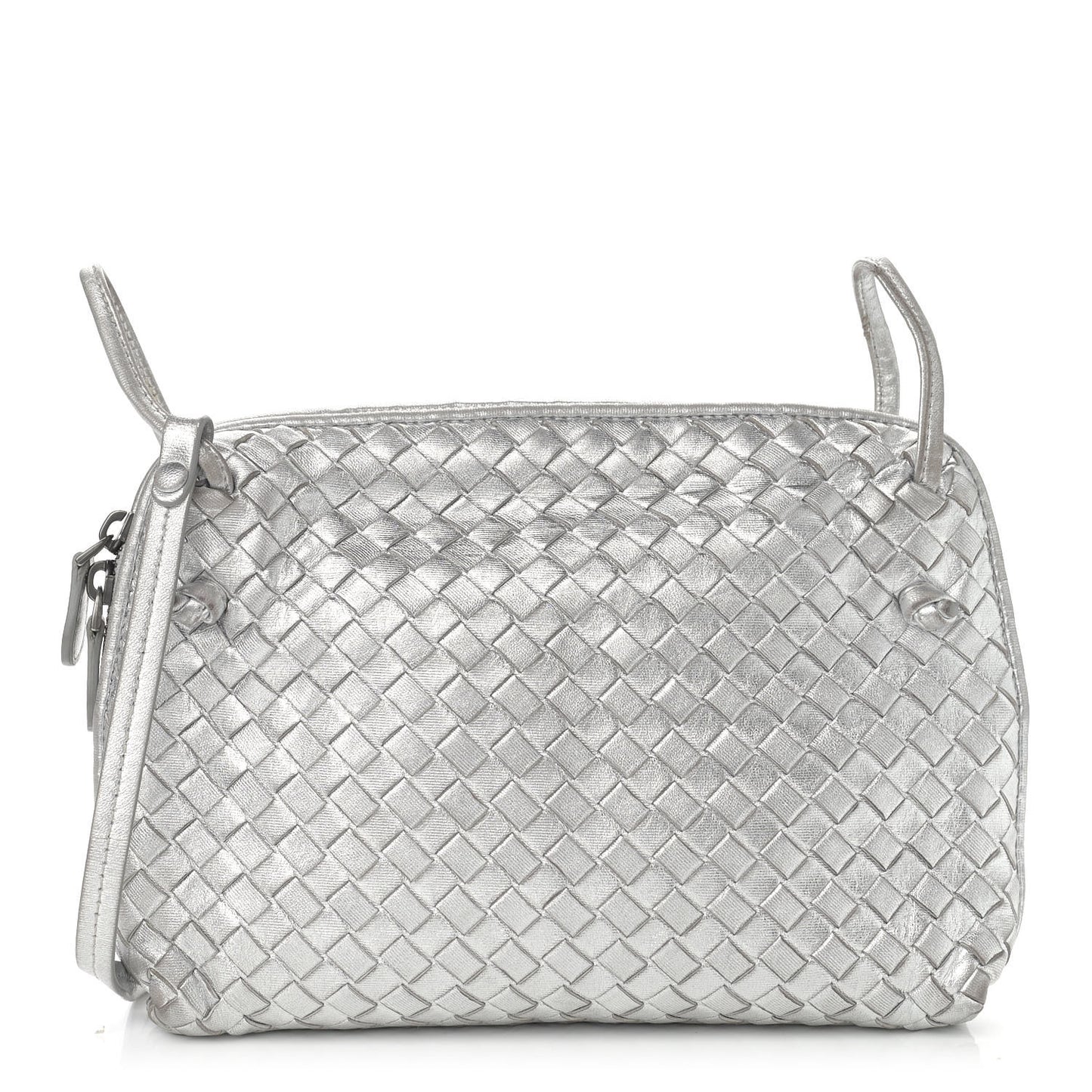 Metallic Nappa Intrecciato Nodini Crossbody Messenger Silver