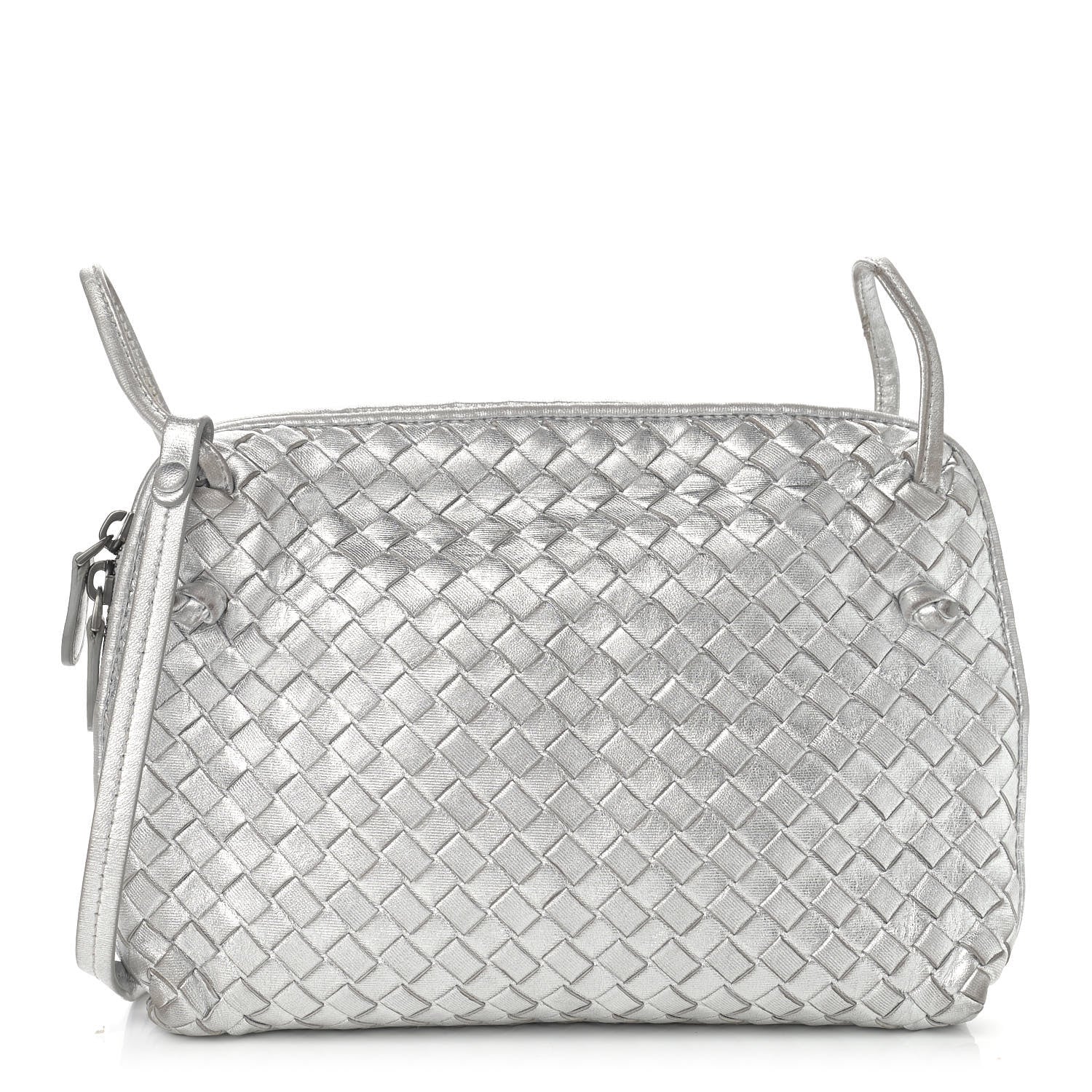 Bottega Veneta Metallic Nappa Intrecciato Nodini Crossbody Messenger Silver 1 of 11