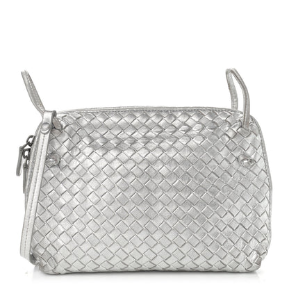 Bottega Veneta Metallic Nappa Intrecciato Nodini Crossbody Messenger Silver 1 of 11