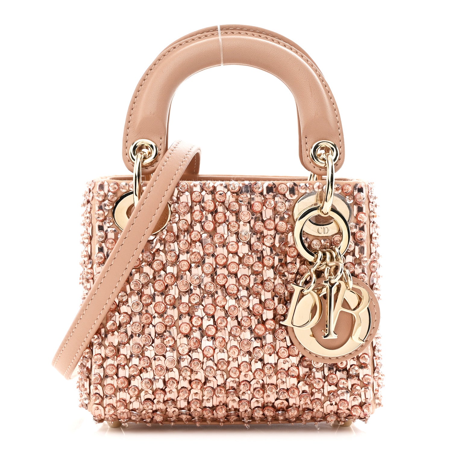 Christian Dior Satin Crystal Beaded Embroidered Micro Lady Dior Pink 1 of 10