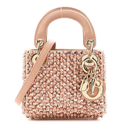 Christian Dior Satin Crystal Beaded Embroidered Micro Lady Dior Pink 1 of 10