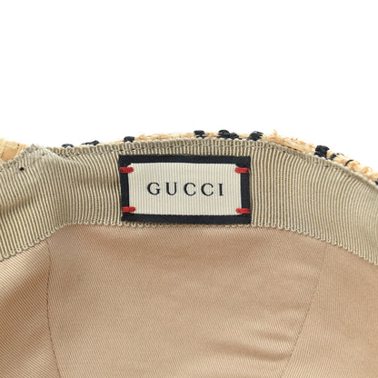 Gucci Raffia GG Monogram Elaphe Embroidered Aisha Baseball Hat L Ivory Black 7 of 8