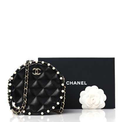 Chanel Calfskin Quilted Pearl Round Clutch With Chain Black 10 of 10