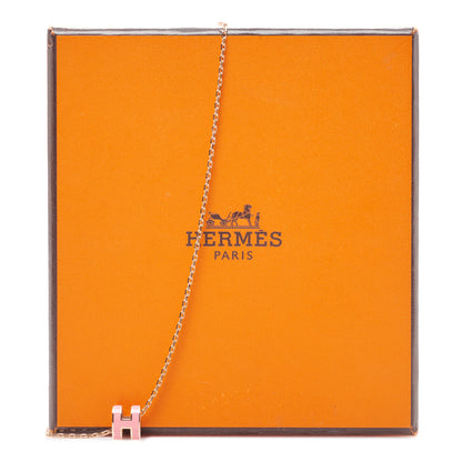 Hermes Lacquered Gold Mini Pop H Pendant Necklace Rose Dragee 6 of 6