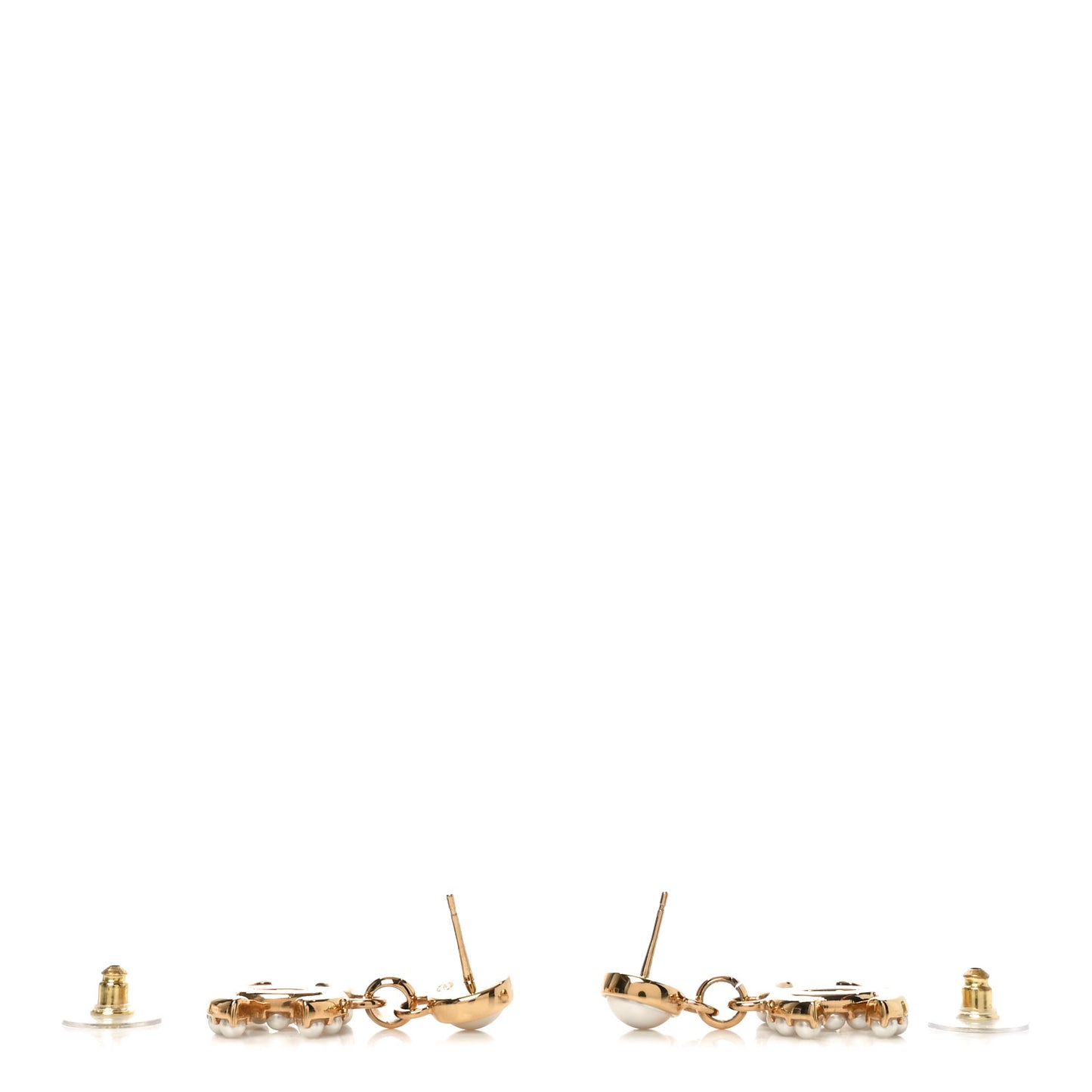 Pearl Crystal CC Drop Earrings Gold