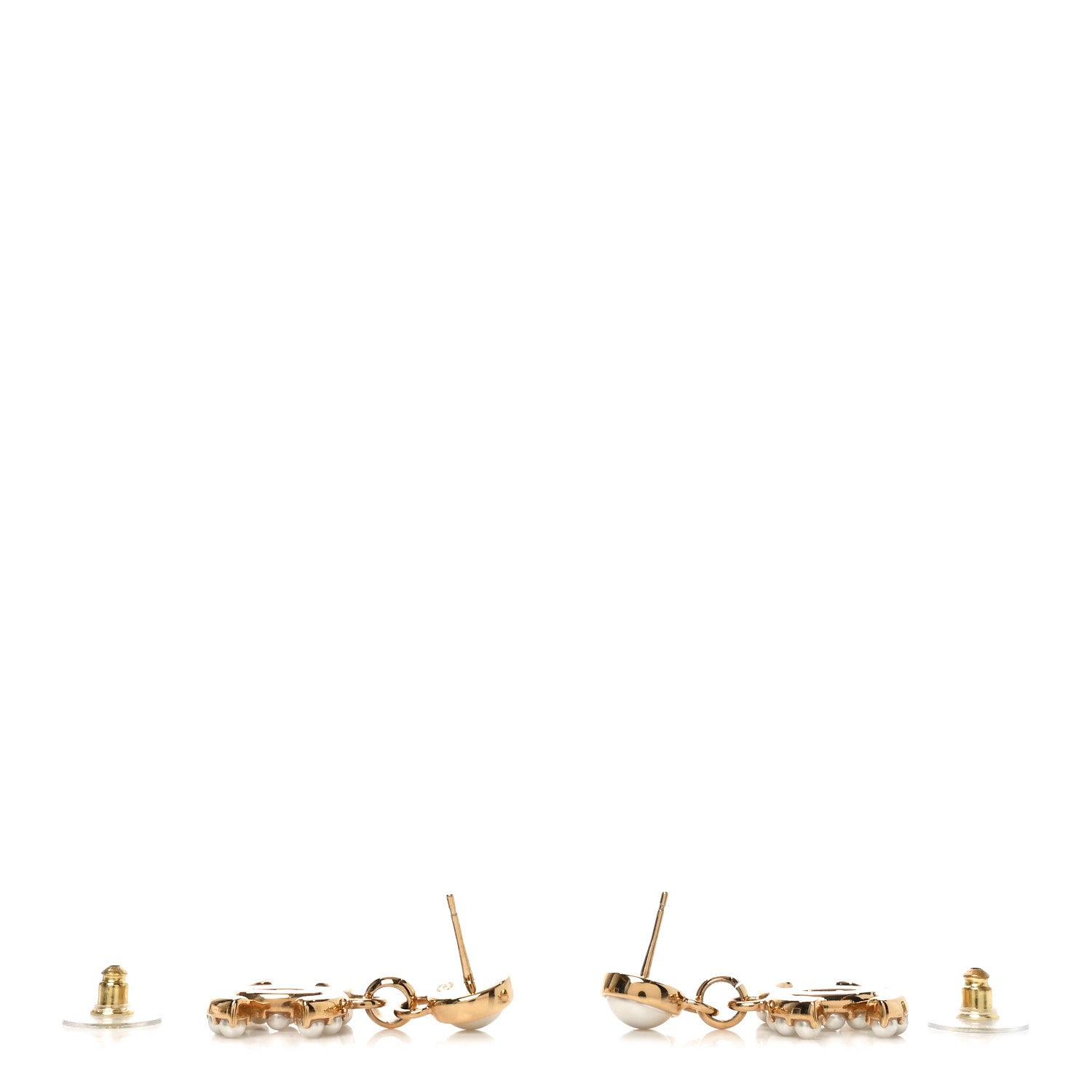 Chanel Pearl Crystal CC Drop Earrings Gold 3 of 4