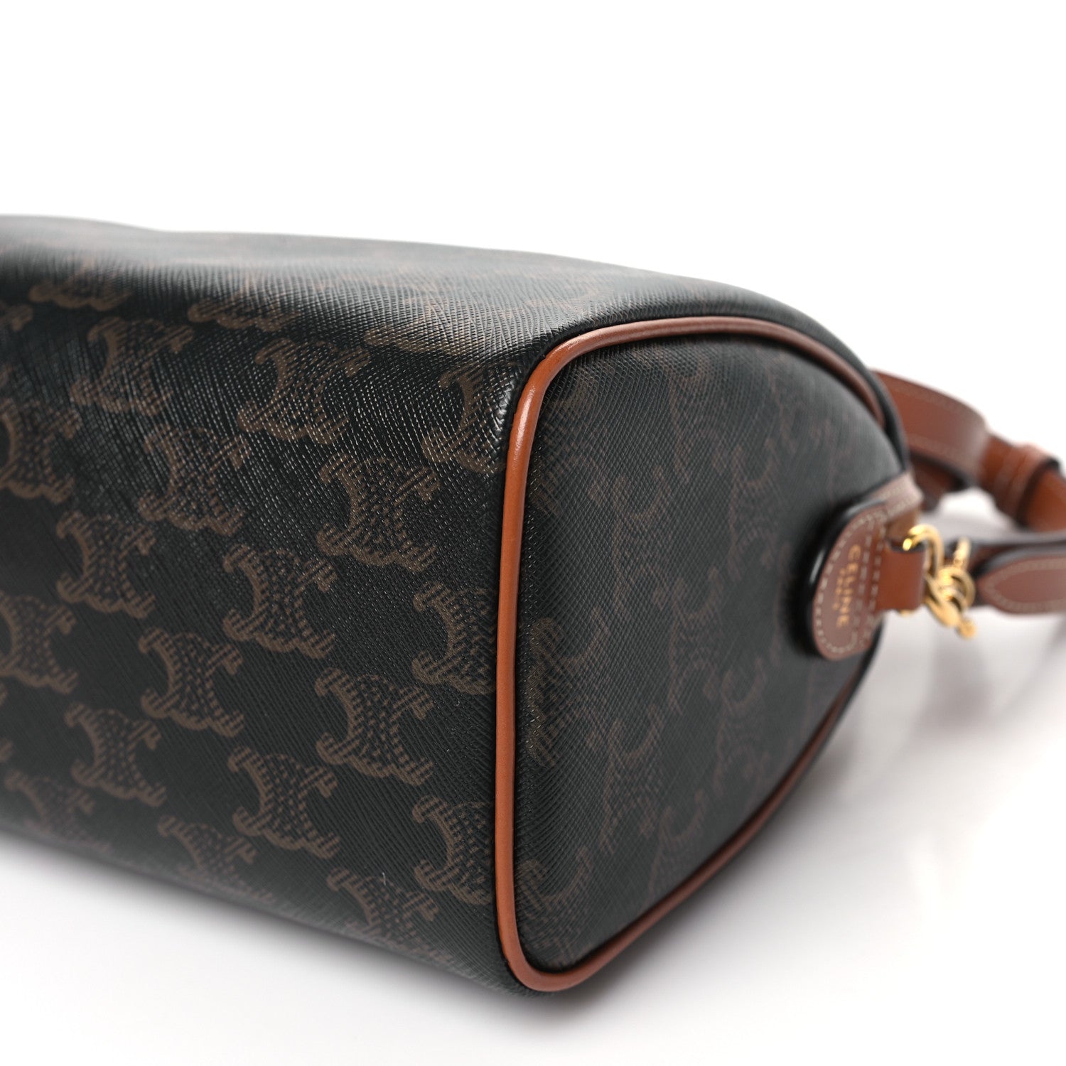 Celine Triomphe Canvas Calfskin Small Boston Bag Tan 9 of 9