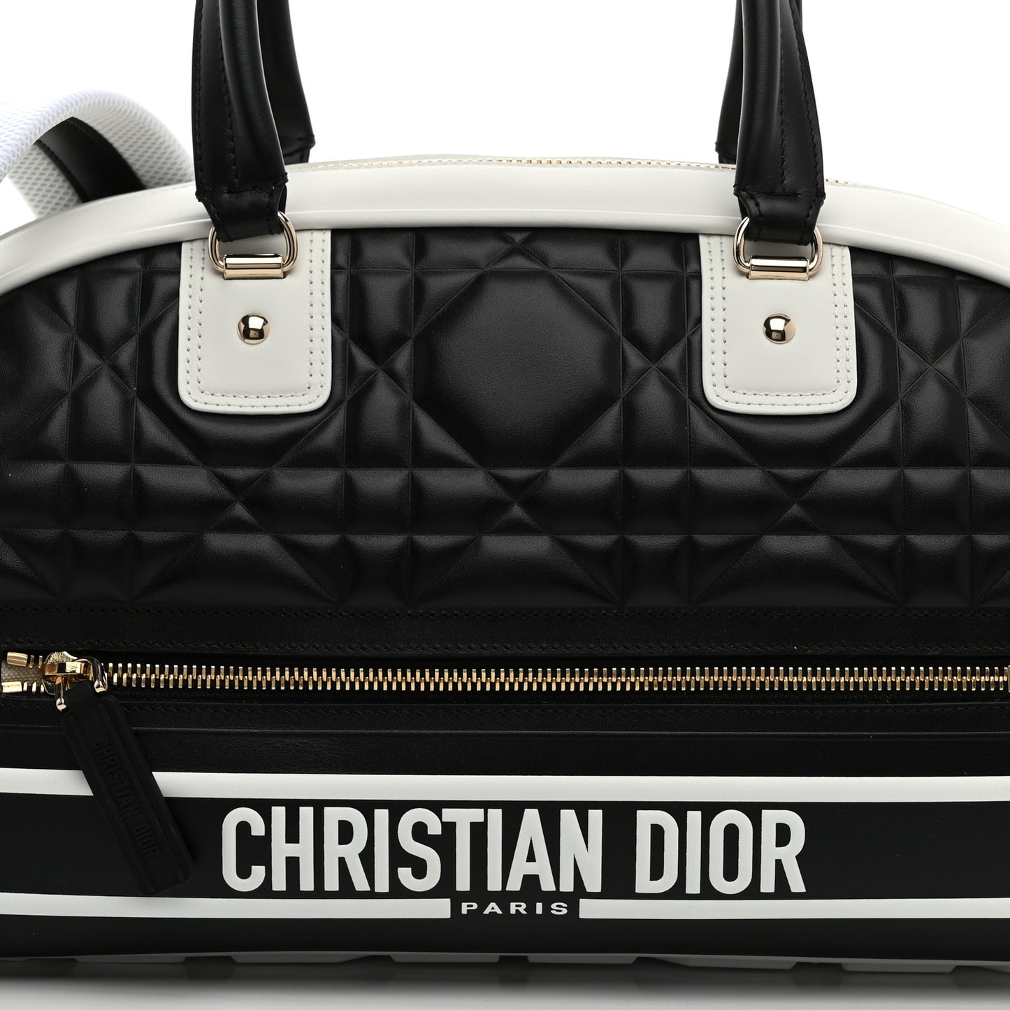 Lambskin Cannage Medium Dior Vibe Zip Bowling Bag Black White