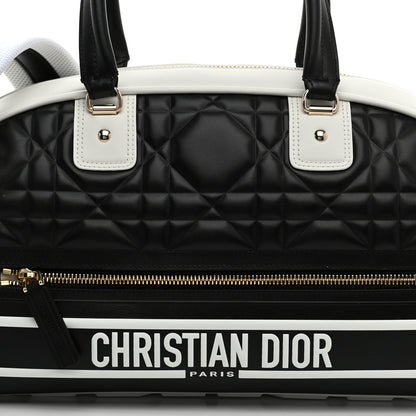 Christian Dior Lambskin Cannage Medium Dior Vibe Zip Bowling Bag Black White 8 of 10