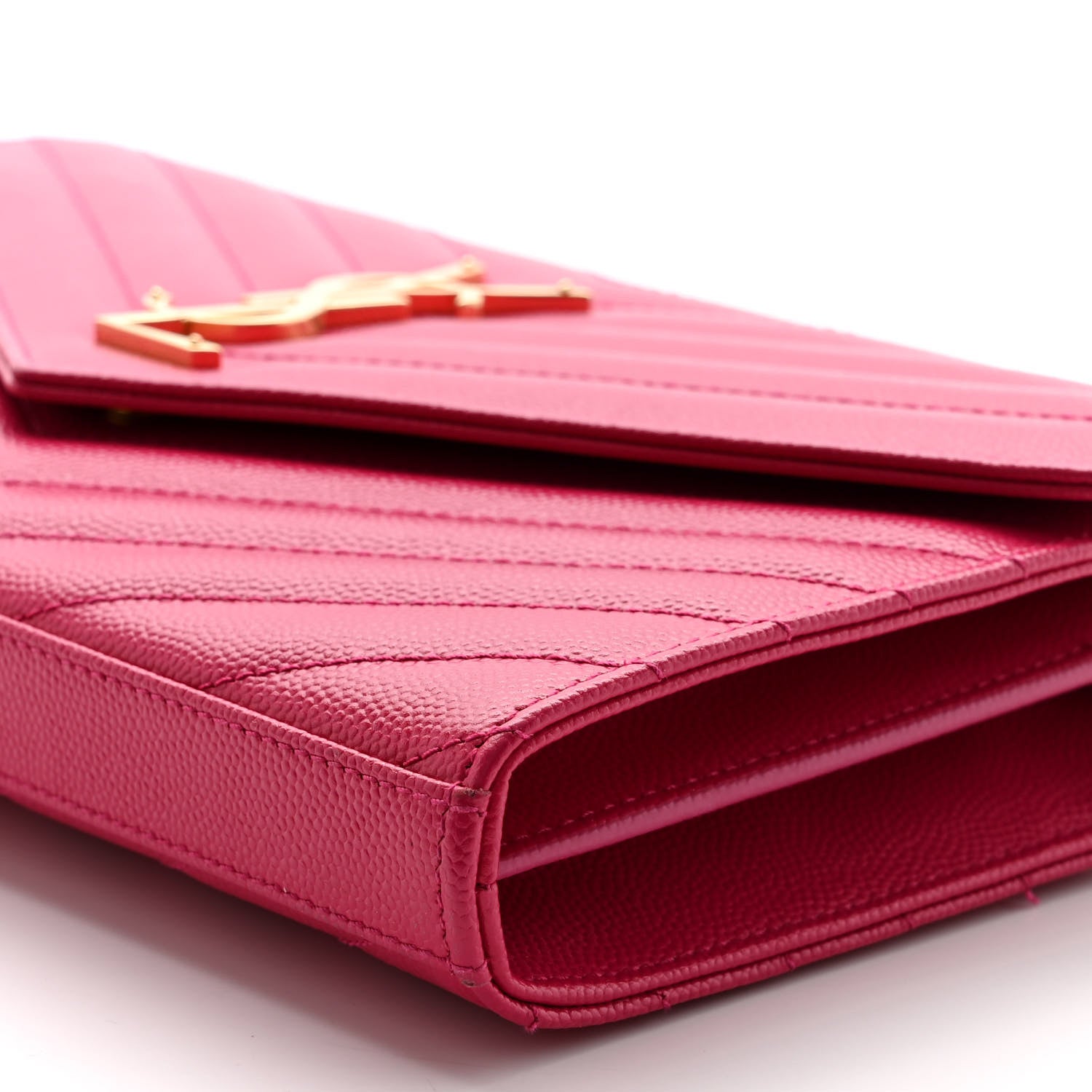 Saint Laurent Grain De Poudre Matelasse Chevron Monogram Chain Wallet Lipstick Fuchsia 10 of 10
