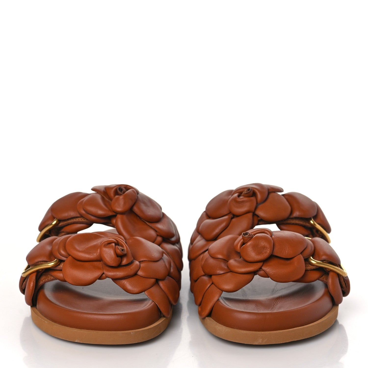 Valentino Garavani Calfskin Atelier 03 Rose Edition Double Buckle Slide Sandals 36 Cuoio 2 of 9