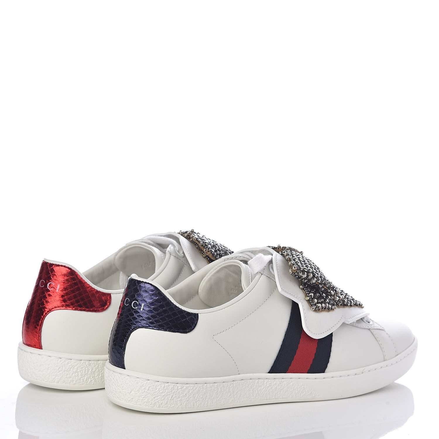 Gucci Calfskin Ayers Web Womens Ace Bow Lace Sneakers 35.5 White 4 of 7