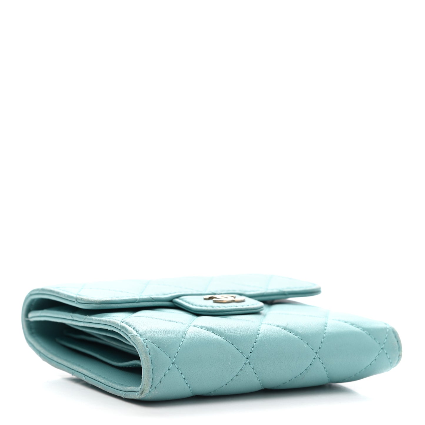 Lambskin Quilted Compact Flap Wallet Light Blue