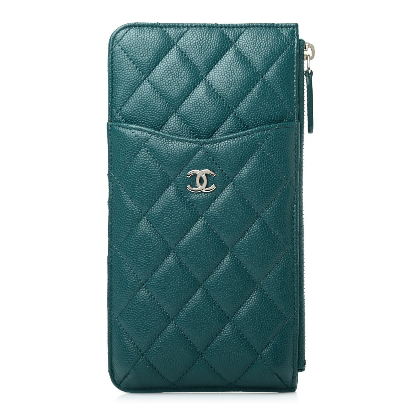 Caviar Quilted Classic Flat Wallet Pouch Dark Turquoise